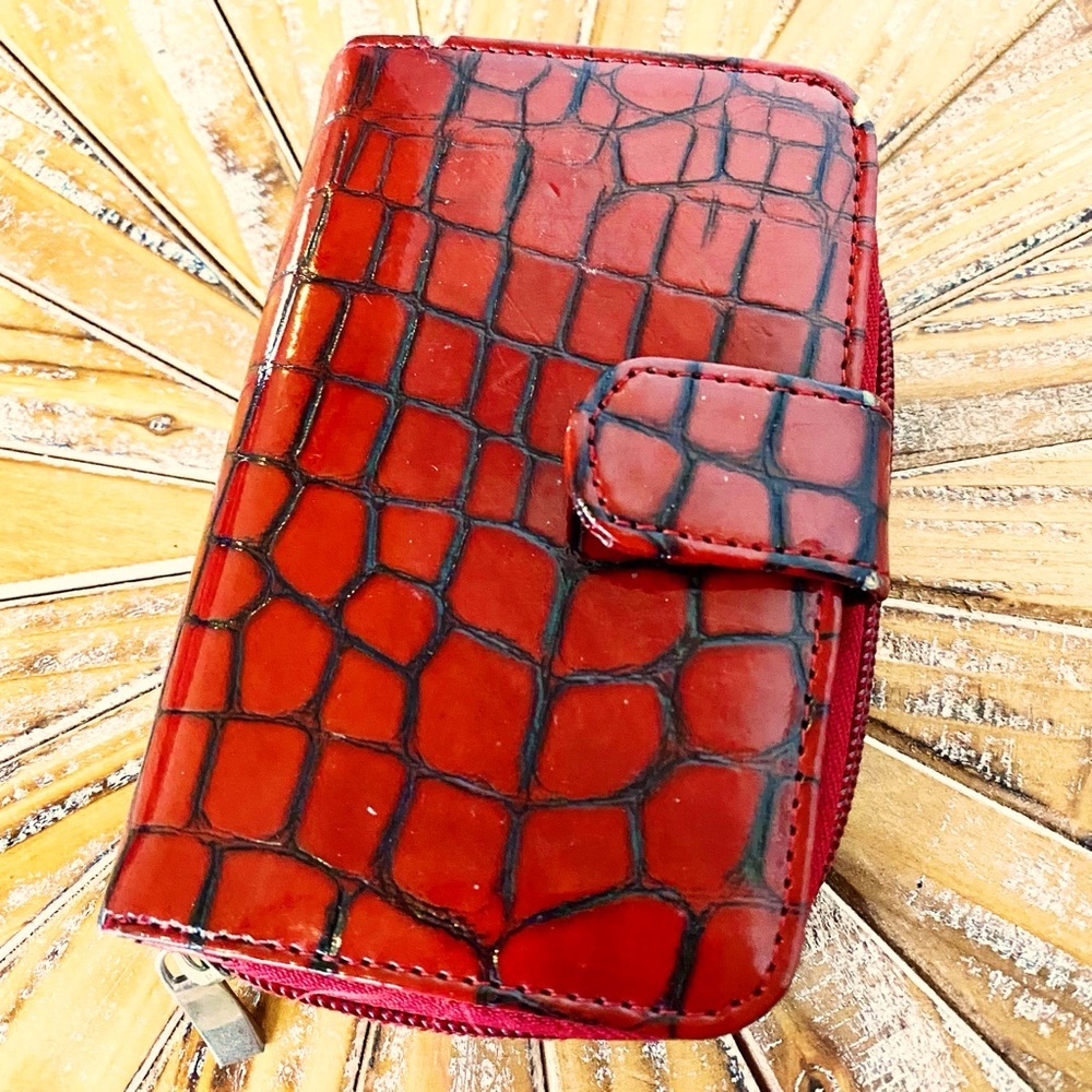 Used B-low the Belt Red & Black Faux Croc Zip up Mini Wallet